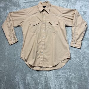 VTG High Noon Button Up Shirt Men's L* Tan White Piping Western Pearl Buttons